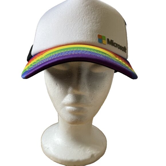 Microsoft Other - VTG Microsoft Trucker Hat Rainbow SnapBack Windows Computer Retro Cap Nerd Y2K